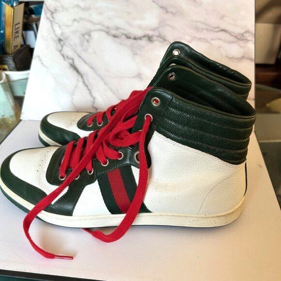GUCCI Web Accent Mens shoes - Size 10 1/2 G  11 1/2 US- Hi Top Sneakers Preworn - Picture 2 of 15